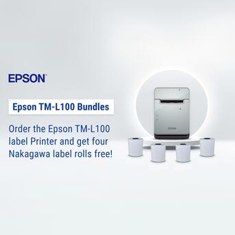 Order the Epson TM-L100 label printer with Nakagawa label rolls!*